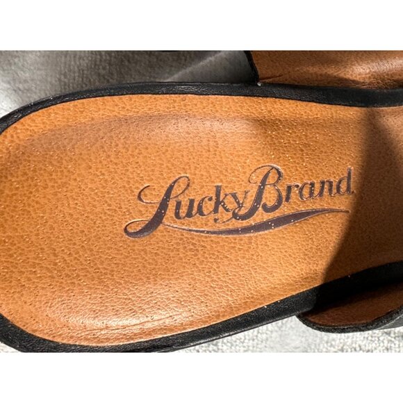 Lucky Brand womens 6.5 black straps wedge heel 2.5" minor scuff look at pictures - Picture 5 of 16